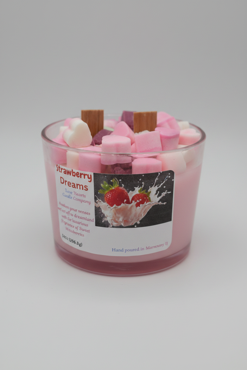 Strawberry Dreams 140z Candle with Tea Hearts 💕