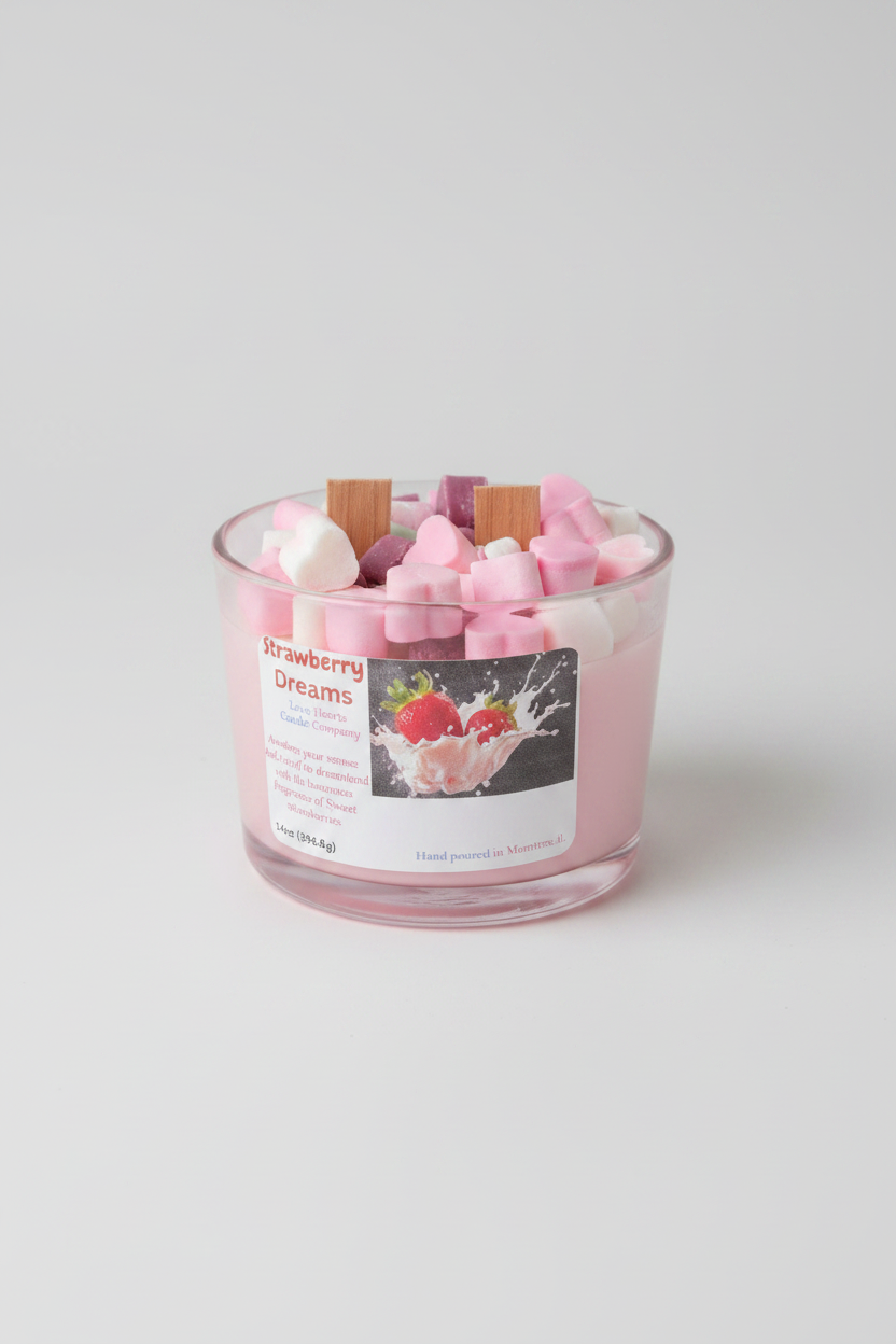 Strawberry Dreams 140z Candle with Tea Hearts 💕
