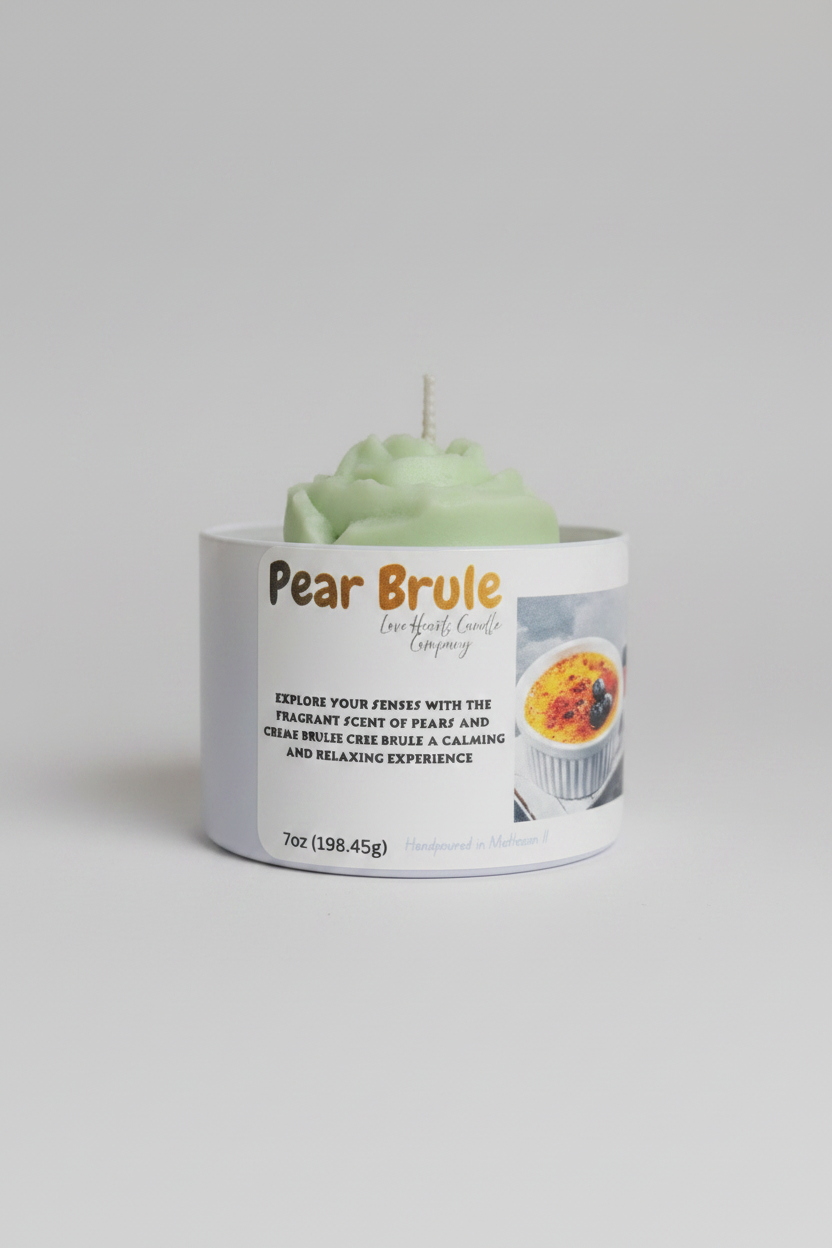 Pear Brule 7oz Candle with Almond Macaroon Rose