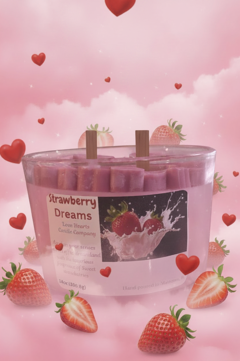 Strawberry Dreams Candle with Candle Hearts 💕