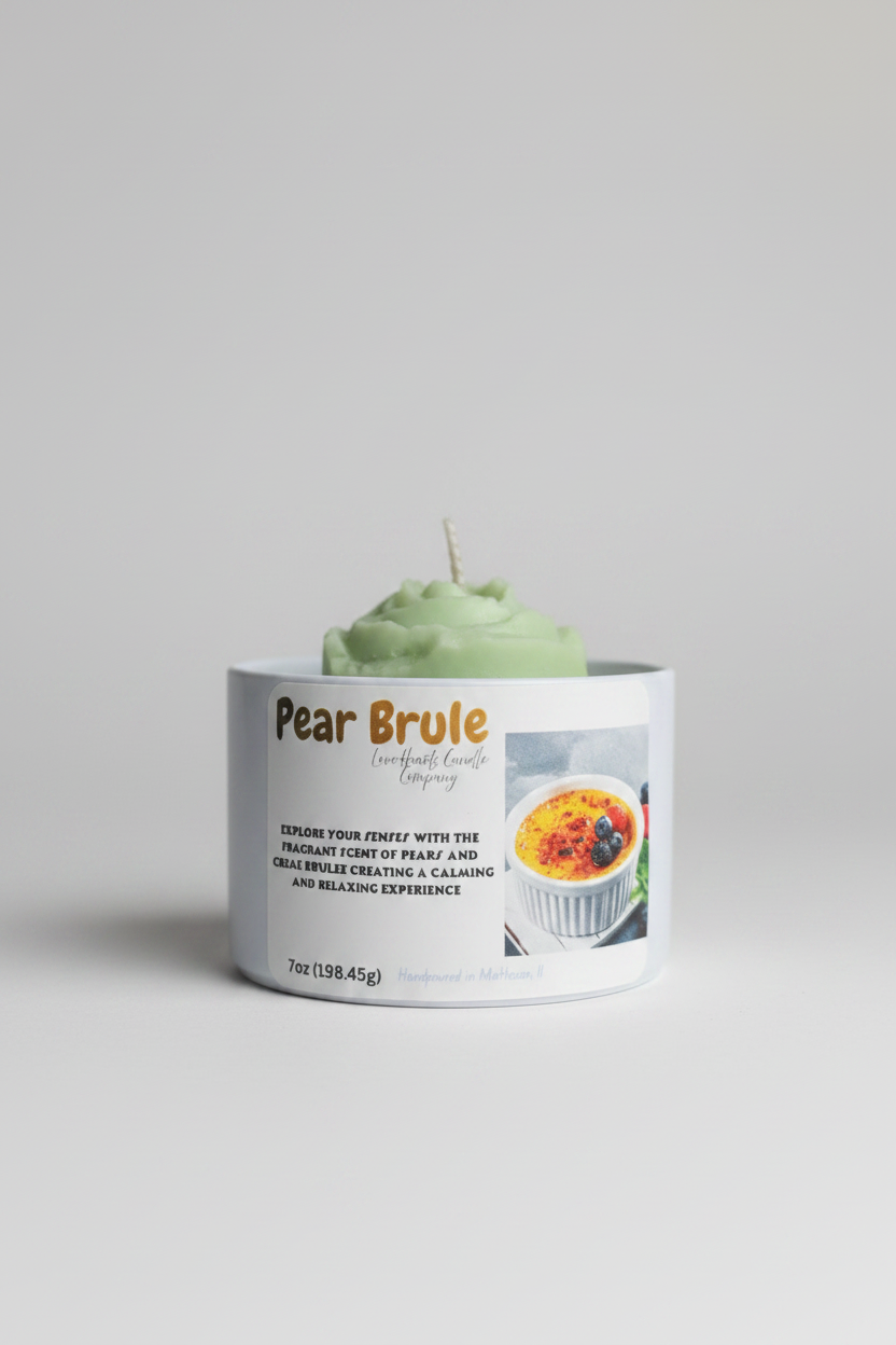 Pear Brule 7oz Candle with Almond Macaroon Rose