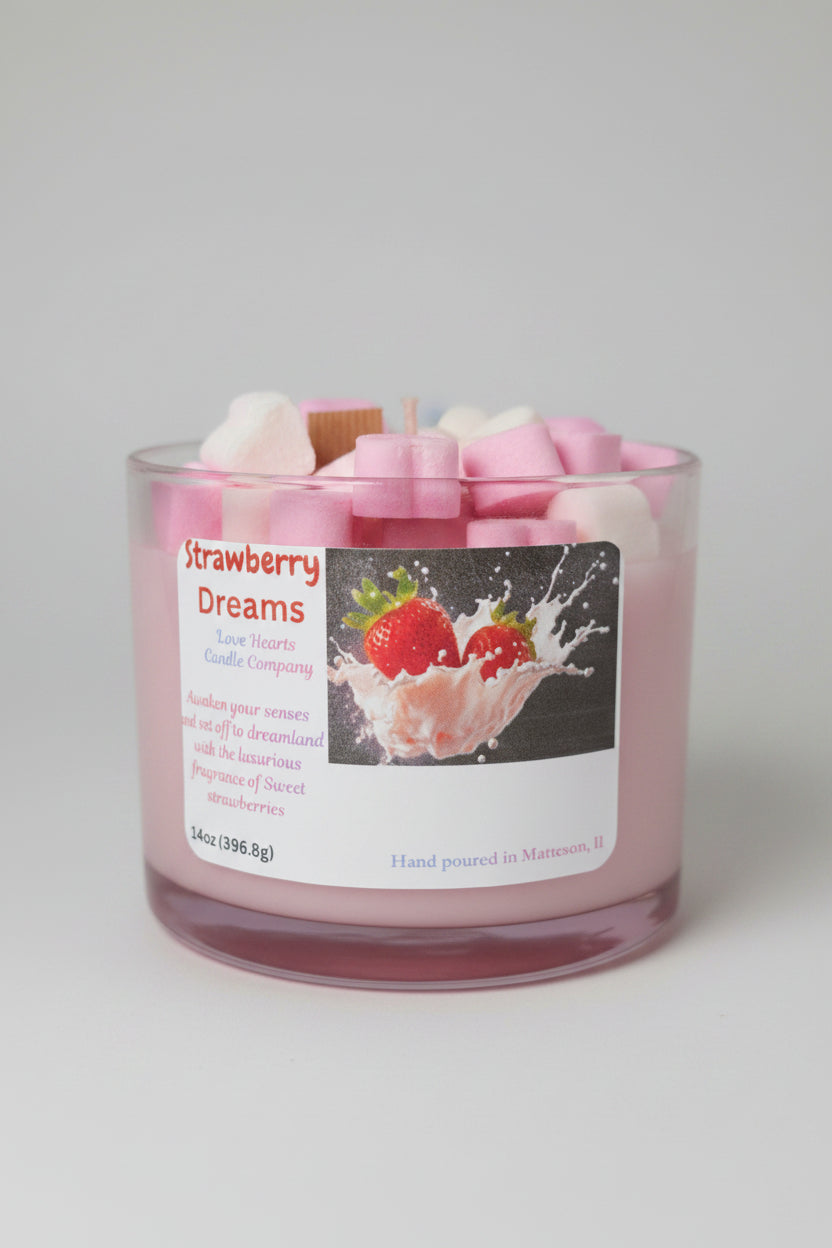 Strawberry Dreams 140z Candle with Tea Hearts 💕